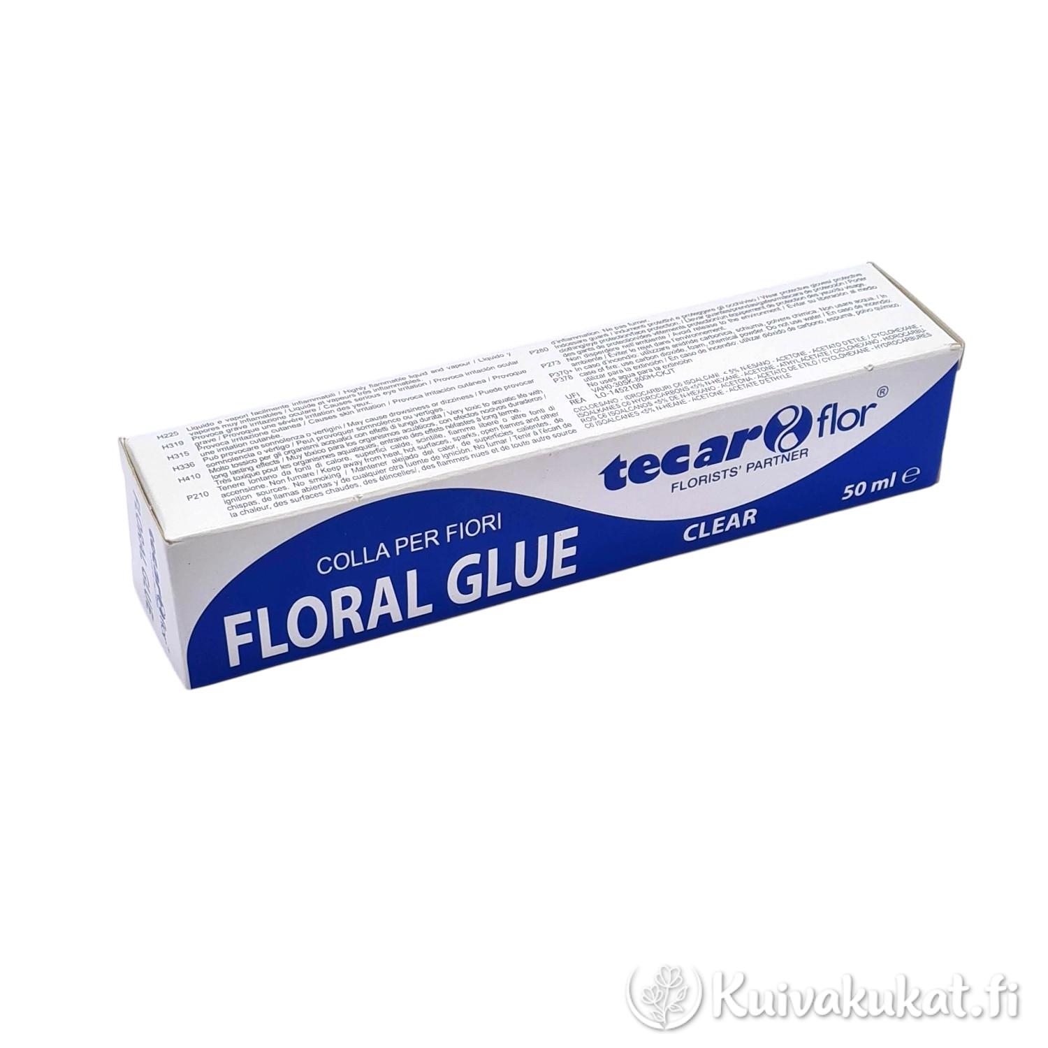 Sinivalkoinen Tec Ar Flor kukkaliiman (50 ml) pahvipakkaus valkoisella taustalla.